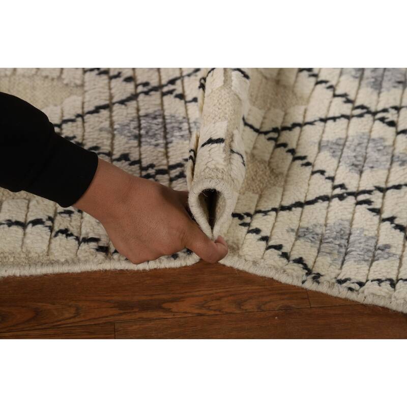 Geometric Trellis Moroccan Indian Accent Rug Handmade Wool Carpet - 2'0"x 3'0"