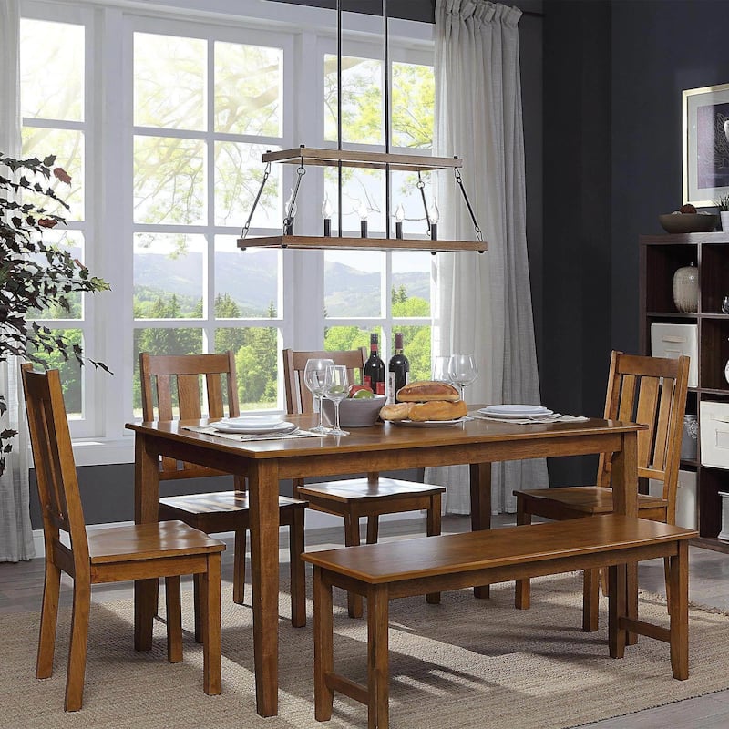 Farmhouse 5-Light Linear Chandelier Wood Grain Island Lights for Dining Room - L 30"x W 12"x H 12.5"
