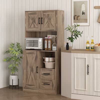 HOMCOM 71" Farmhouse Kitchen Pantry Cabinet, Freestanding Hutch, Tall Storage Cabinet with Door and Shelves,Adjustable Shelves