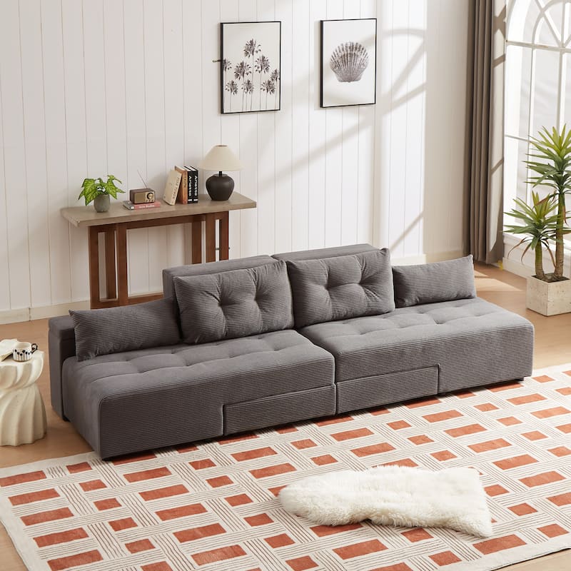 94'' Corduroy 3-in-1 Convertible Sofa with Storage