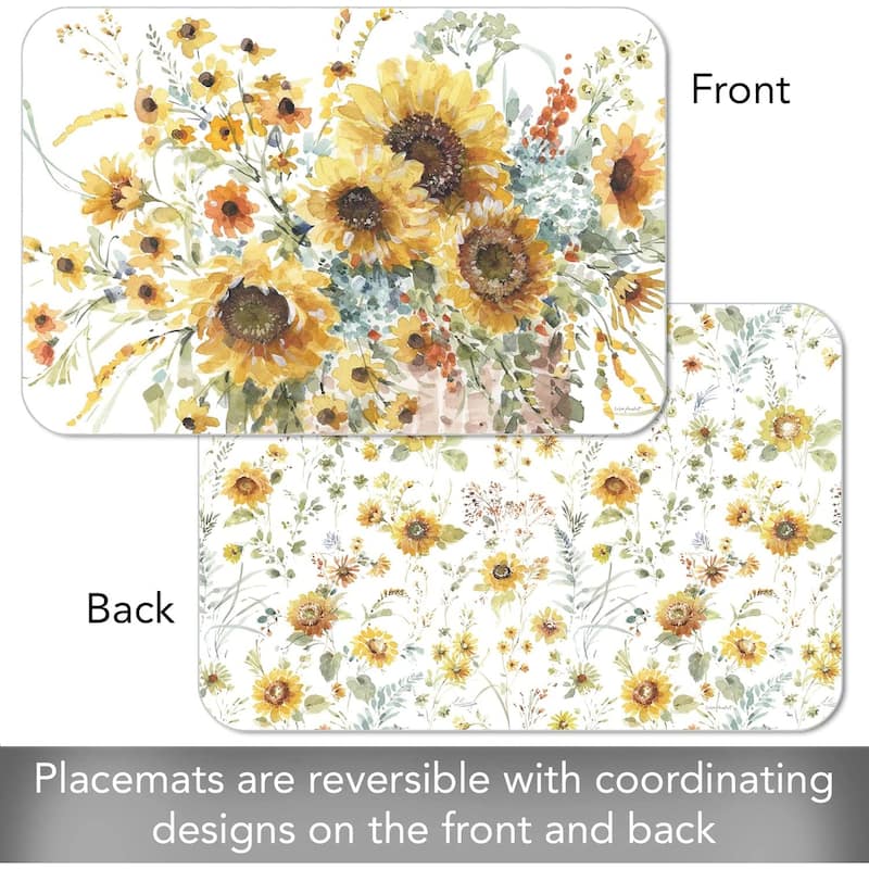 CounterArt Sunflowers Forever Reversible Easy Care Flexible Plastic Placemat 4 Pack Made in The USA