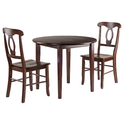 3 Piece Round Drop Leaf Table and Chair Set for Dining Area - 35.98 x 35.98 x 29.13 inches