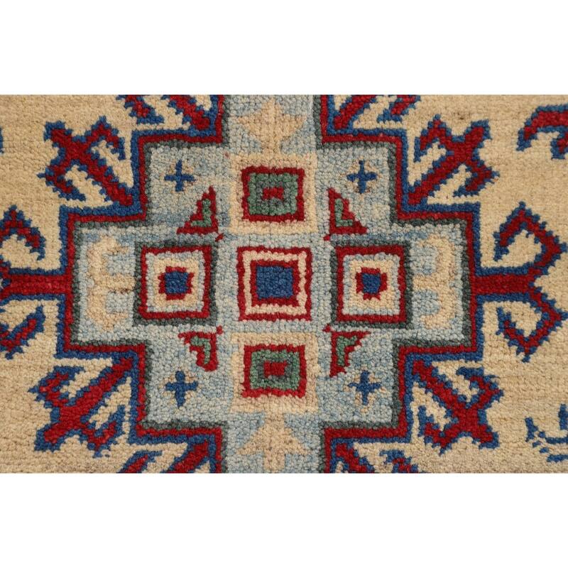 Kazak Foyer Rug Hand-Knotted Oriental Beige Wool Carpet - 2'8" x 4'1"