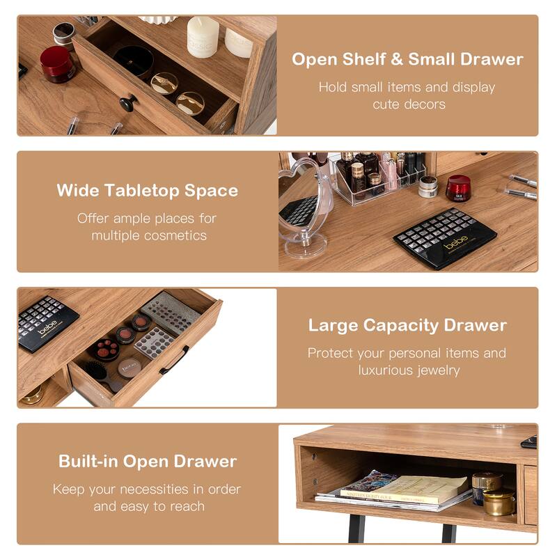 Modern Vanity Table Writing Desk with Drawers Open Storage Space
