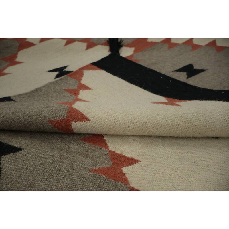 Hand Woven Oriental 100% Wool Carpet Southwestern Modern Greys & Charcoal Kilim Area Rug - 14' 1'' X 8' 4''