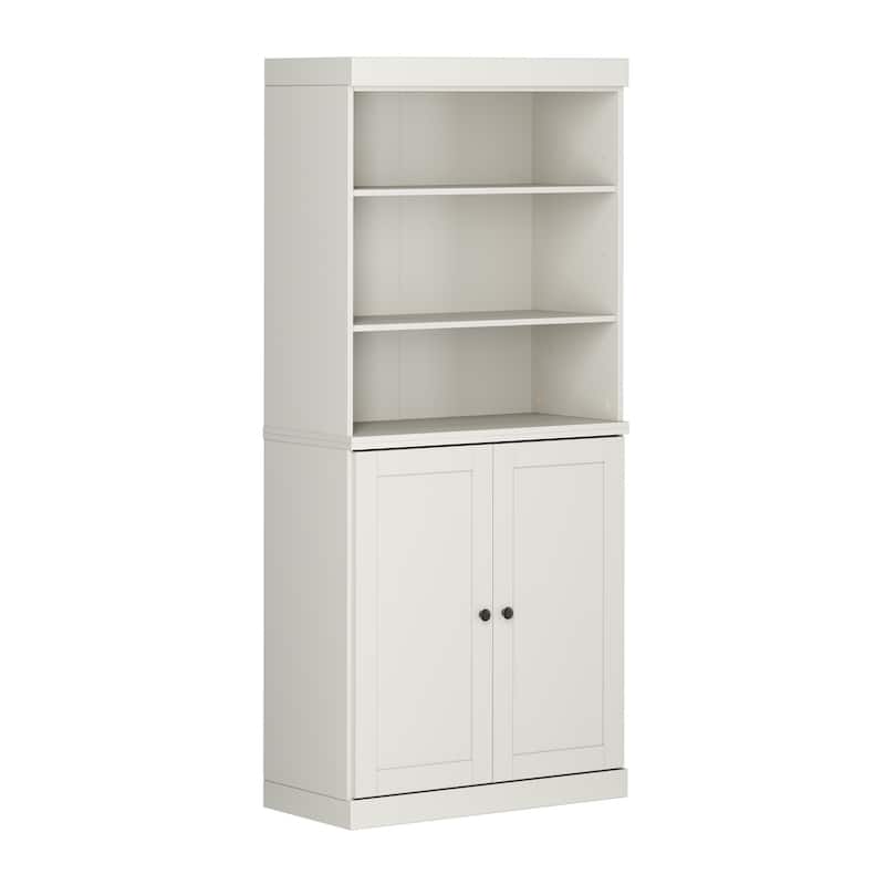 Solid Wood Tall Bookcase with Doors, Adjustable Shelves, Modular Storage, Open Display Bookshelf, 32" W x 71.5" H