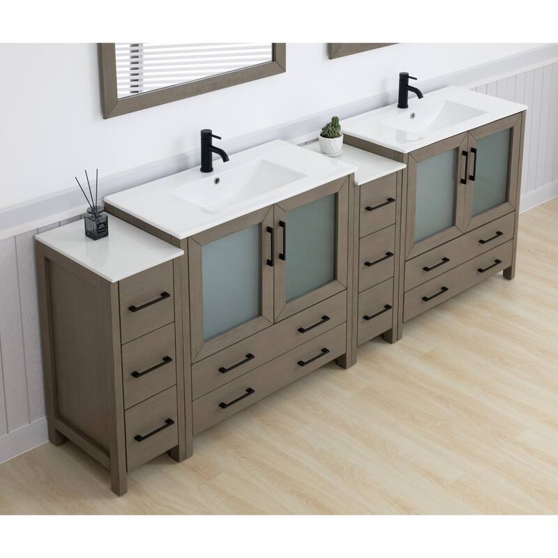 Vanity Art 96" Double Sink Bathroom Vanity Set 10 Dove-Tailed Drawers, 3 Cabinets, 2 Shelves Soft-Closing Doors with Free Mirror