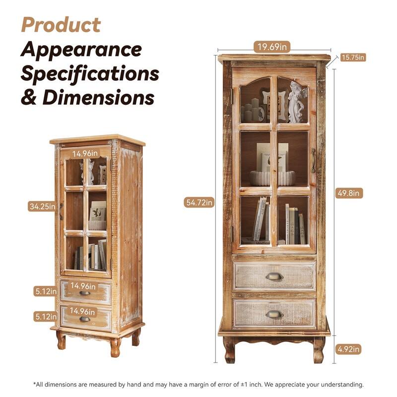 Rustic 54.53"Tall Wooden Accent Cabinet with Decorative Doors and 2 Drawers