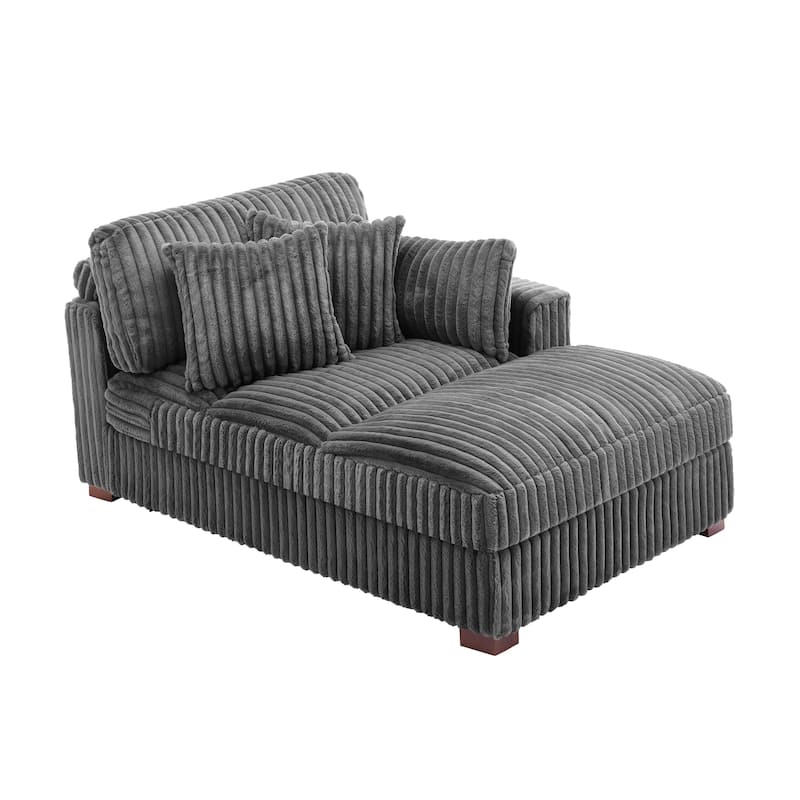 41" W Plush Corduroy Chaise Lounge with Pillows