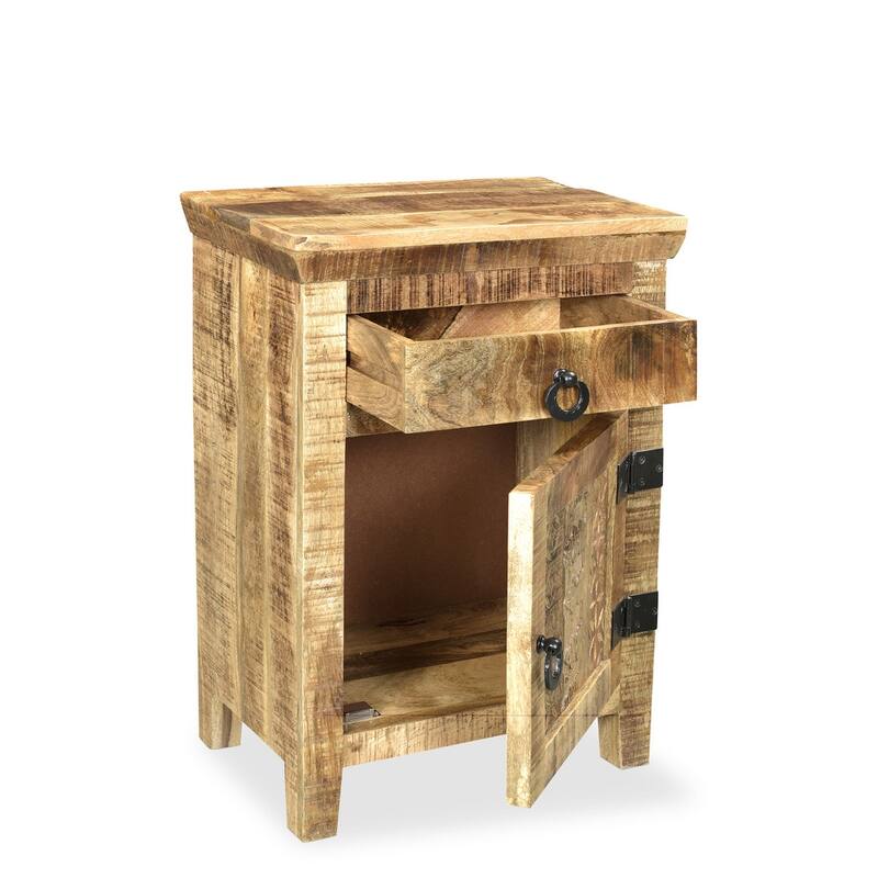 Handmade 1 Door and 1 Drawer Nightstand (India)