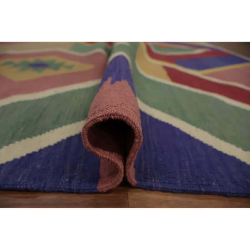 Hand Woven Oriental 100% Wool Carpet Southwestern Modern Multi-Colored Kilim Area Rug - 9' 8'' X 8' 6''