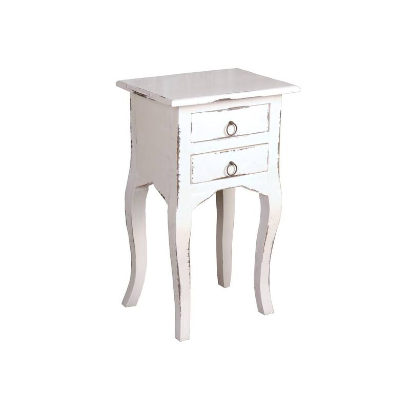 Distressed White Wood Side Table - Fully Assembled End Table for Living Room Bedroom - 27.25