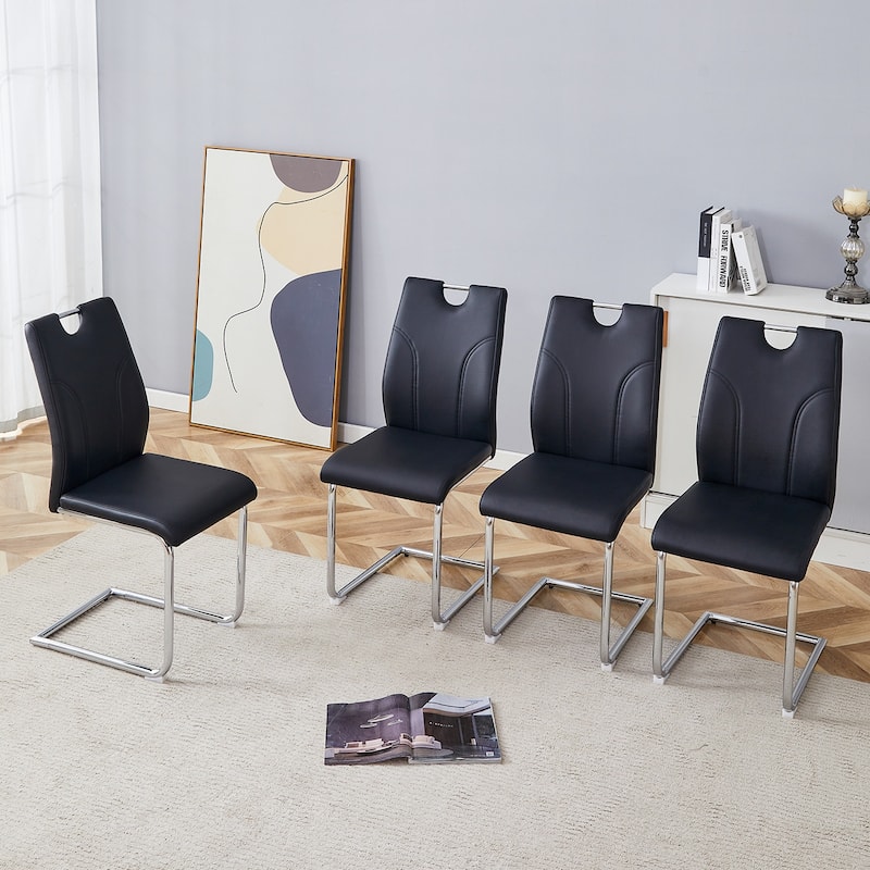 Roomfitters Set of 4 White PU Dining Chairs with Silver Legs, Modern Design for Dining or Office