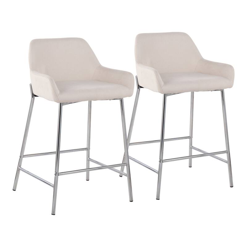 Silver Orchid Galotti Chrome Fixed-Height Upholstered Counter Stool - Set of 2