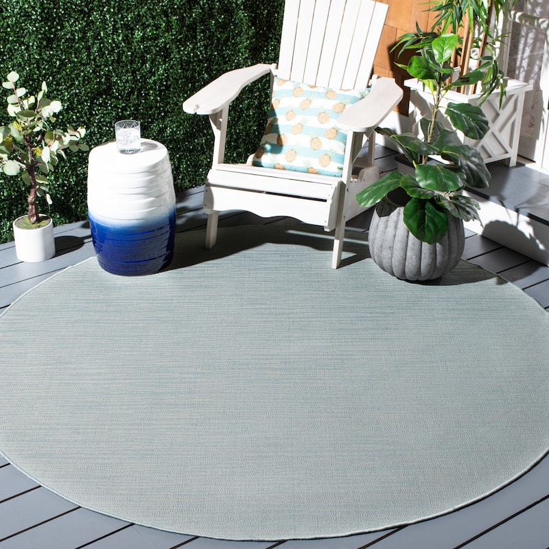 SAFAVIEH Courtyard Laurenske Indoor/ Outdoor Waterproof Patio Backyard Rug - 6'7" Round - Aqua/Cream