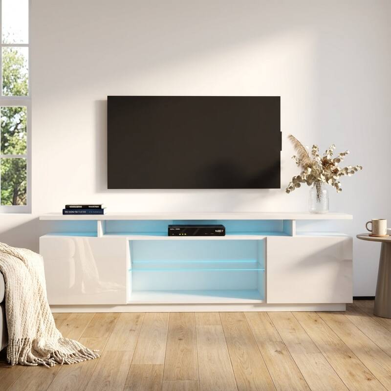 Meble Furniture Eva-K Modern 71-inch TV Stand with LED Lights for up to 80" TVs