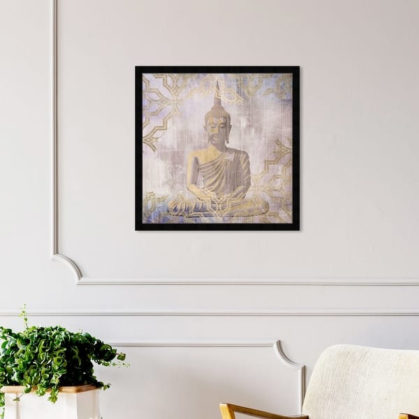 slide 2 of 27, Oliver Gal 'Buddha In Peace' Spiritual and Religious Framed Wall Art Prints Religion - Gold, Purple 24 x 24 - Black
