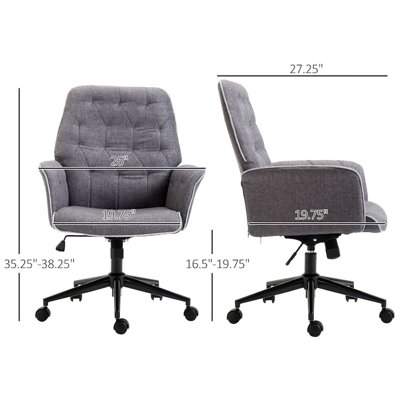 Comfortable and Adjustable Linen Office Chair with Swivel Wheels and Armrests