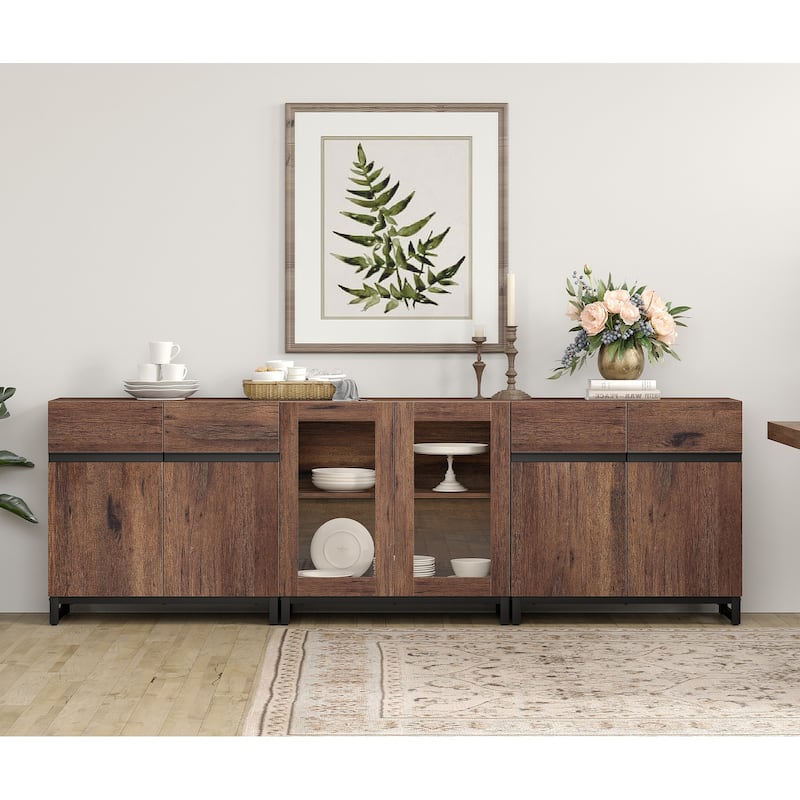 WAMPAT Modern Sideboard with Adjustable Shelves, 3 in 1 Storage Cabinet with Glass Doors, Coffee Bar Cabinet for Kitchen