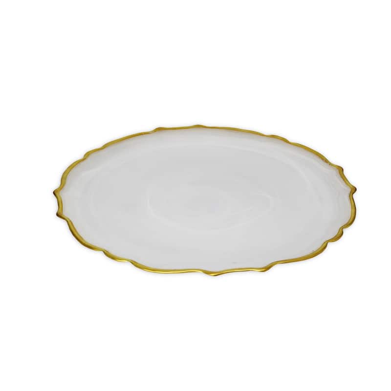 Alice Pazkus Set Of Four Alabaster 8" White Plates With Gold Trim