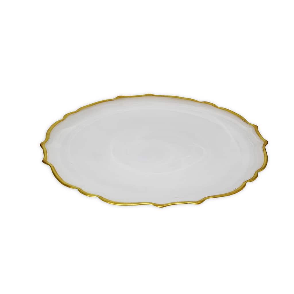 Alice Pazkus Set Of Four Alabaster 8" White Plates With Gold Trim