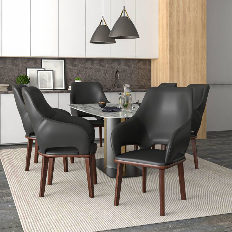 LeisureMod Vivara Leather Upholstered Dining Chair with Padded Seat - Mid-Century Arm Chair for Home Office Bar & Kitchen