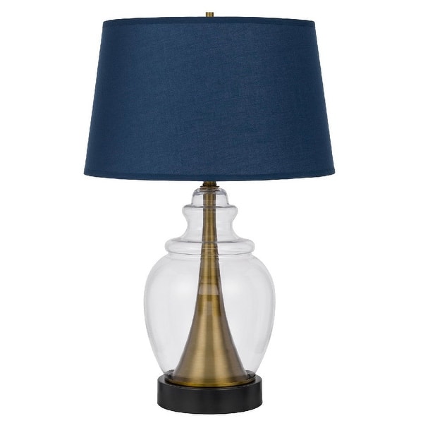 30 Inch Metal Table Lamp, Glass Jar Base, Blue, Clear 33 L X 19 W X