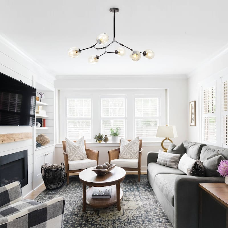 Cusp Barn Modern Sputnik Chandelier 6-Light Ceiling Lights Fixture Black Pendant Light for Foyer Hallway