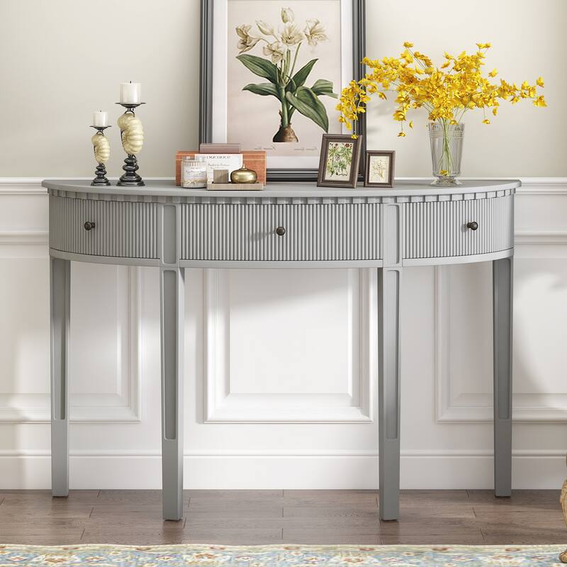 Console Table with Vertical Stripe Drawers - White