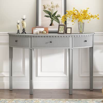 Curved Console Table with Vertical Stripe Drawer Fronts and 4 Legs