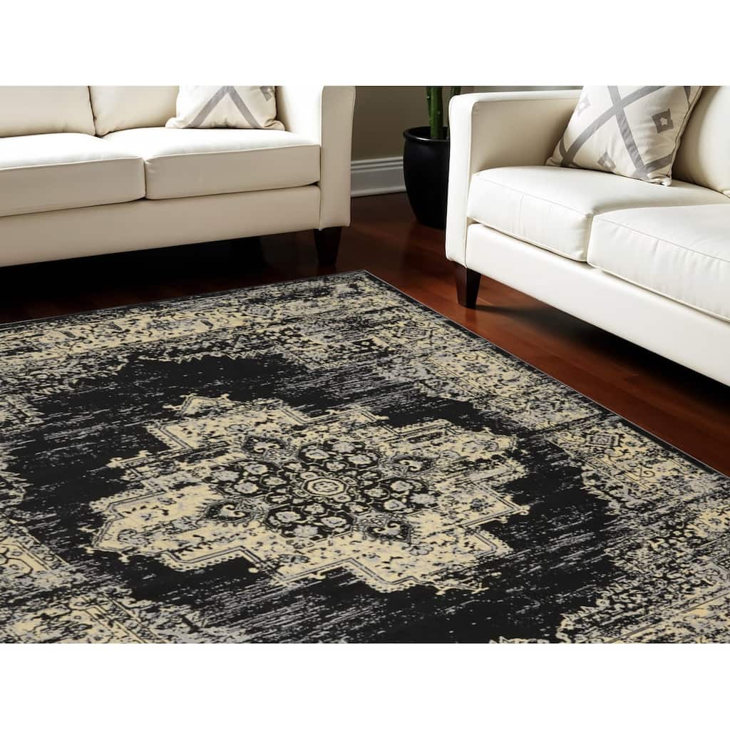 Power Loomed Distressed Non Skid Stain Resistant Area Rug - 144' X '108' X '0.5