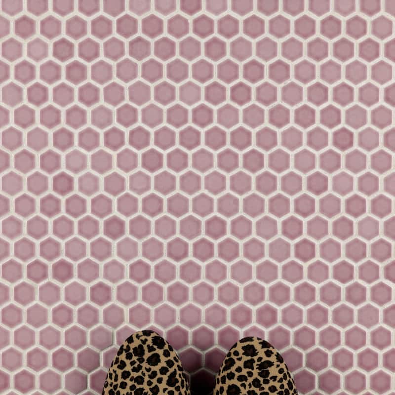 Merola Tile Tribeca 1" Hex Glossy Blush 10-1/4" x 11-7/8" Porcelain Mosaic Floor and Wall Tile
