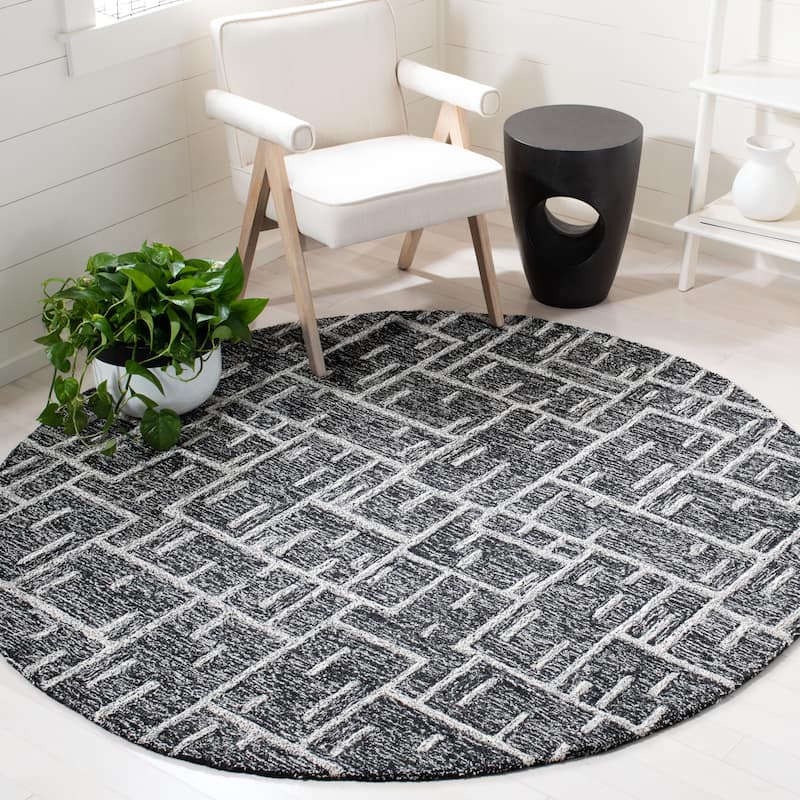 SAFAVIEH Handmade Cambridge Lucine Modern Wool Rug - 6' Round - Black/Ivory