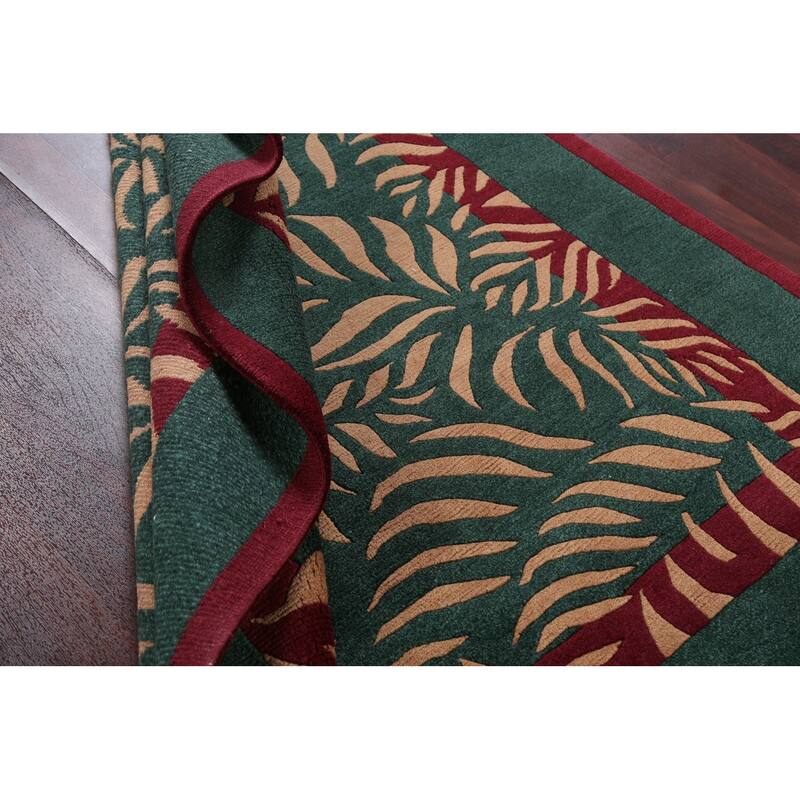 Vegetable Dye Nature Print Nepalese Area Rug Hand-knotted Wool Carpet - 5'9" x 7'0"