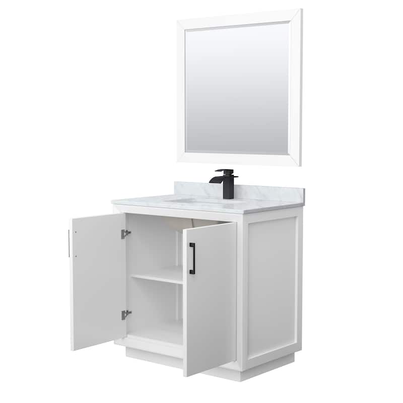 Strada 36-Inch Single Vanity Set, Carrara Marble Top, 34-Inch Mirror