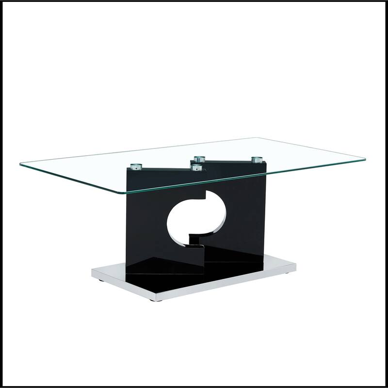 Rectangular Coffee Table with Tempered Glass Tabletop and White MDF Legs