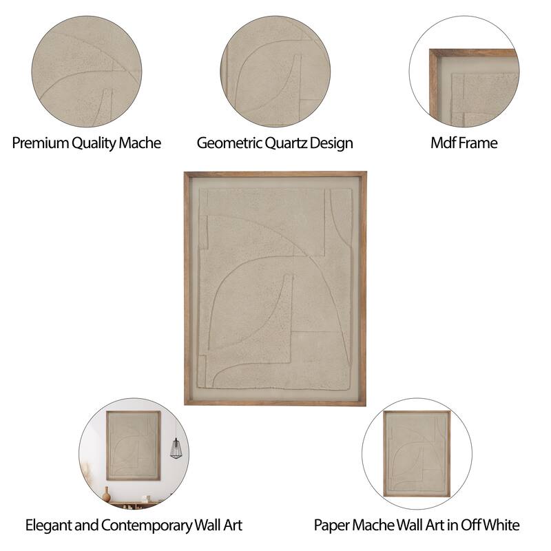 Sagebrook Home 39x50 Off-white Paper Mache Wall Art Framed in Glass - Contemporary Decor for the Modern Home