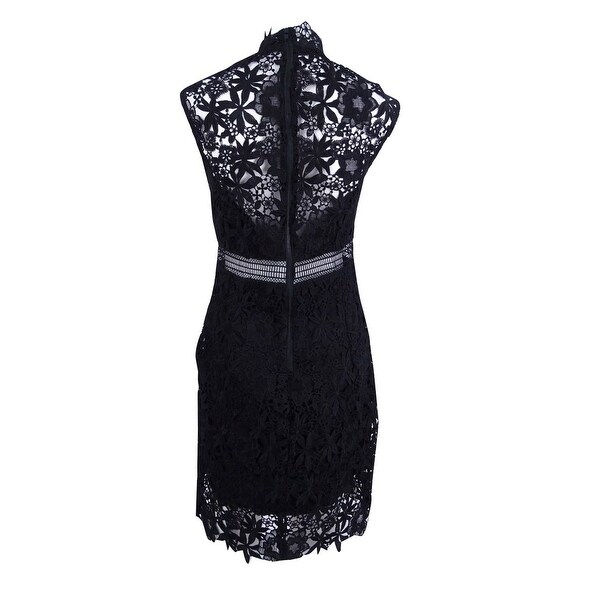 bardot lace illusion sheath dress