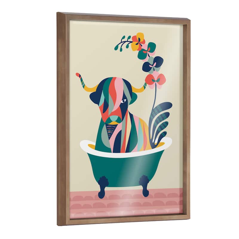 Kate and Laurel Blake MCM Cow Bathtub Printed Glass by Rachel Lee - 18x24 - Gold