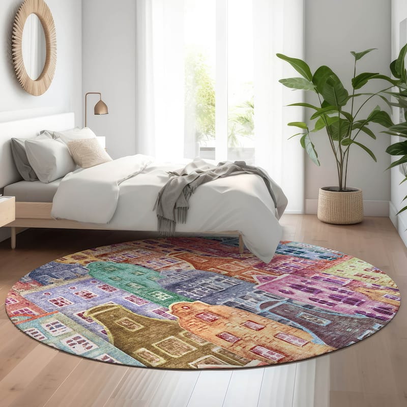 Premium Washable Super Soft Modern Citylife Mayfield Rug - Red - 8' x 8' - Round