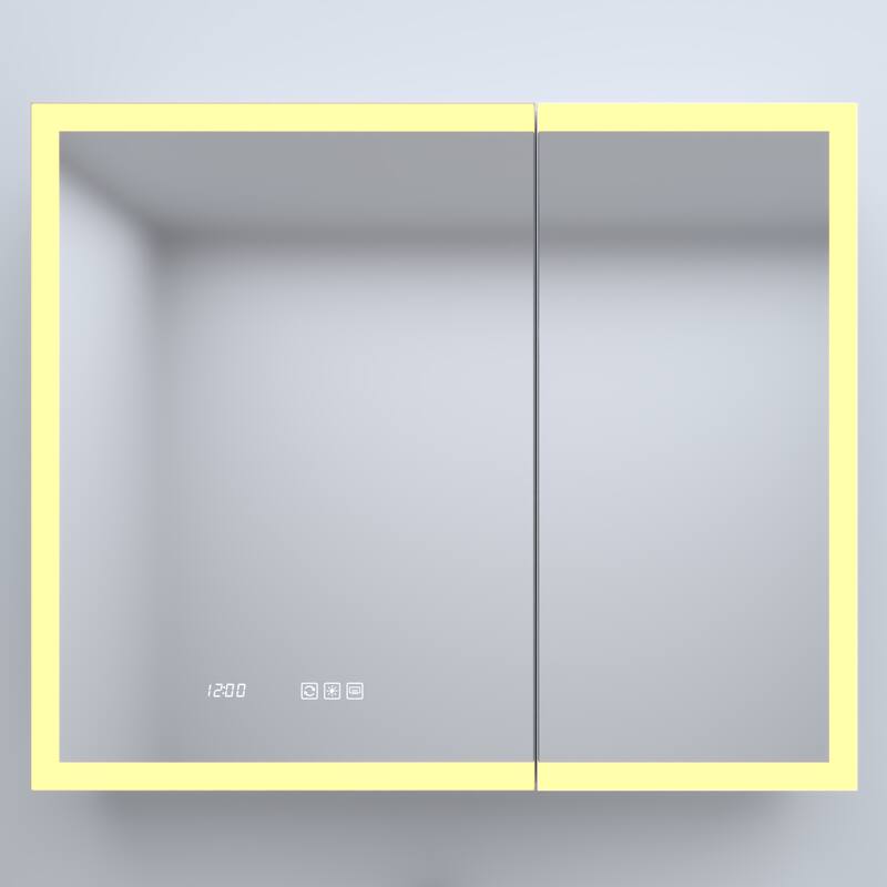 Rectangular Aluminum Recessed/Surface Mount Medicine Cabinet in Silver with Mirror LED and Clock