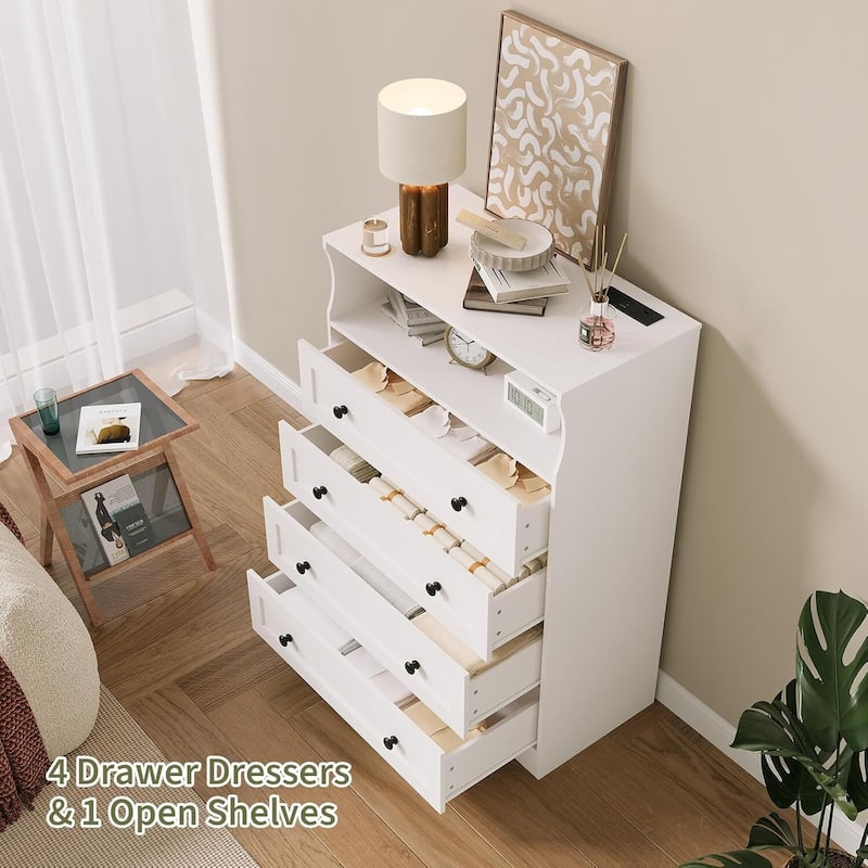 4 Drawer Dresser for Bedroom with Charging Station & LED Lights