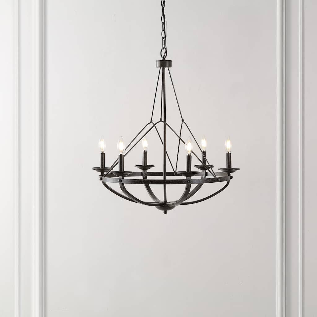 SAFAVIEH Lighting Josefa 26" Classic Chandelier (6-Bulb) - 26" W x 26" D x 92" H - Silver/Black