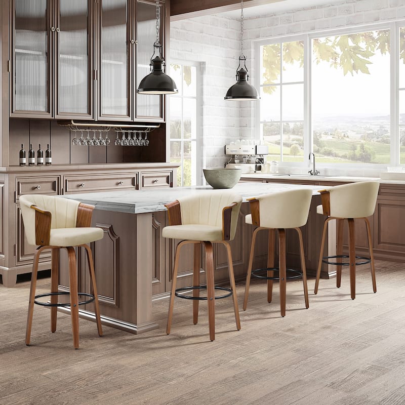 Art Leon Wood and Faux Leather Counter Height Barstool, Set of 2