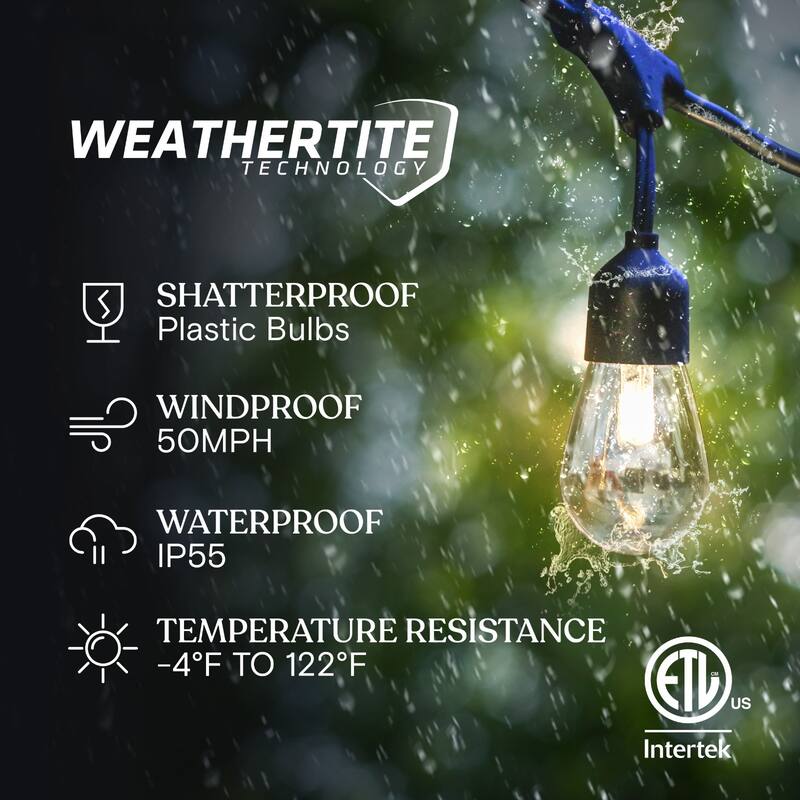 Brightech Ambience Pro 12-Light 27 ft. Outdoor Solar 1W 3000k LED S14 Hanging Edison Bulb String-Light