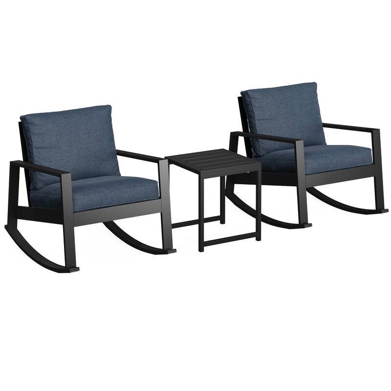 3-Piece Outdoor Rocking Chair Set with Side Table
