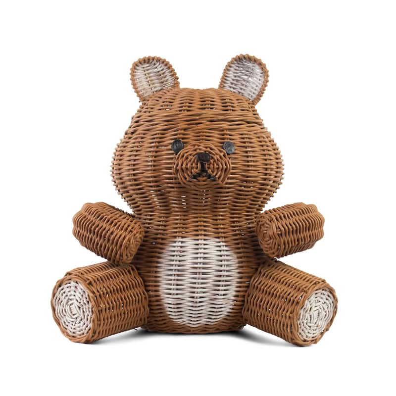 Brown Bear Rattan Storage Basket with Lid Decorative Home Decor Hand Woven Shelf Organizer Cute Handmade Handcrafted Gift