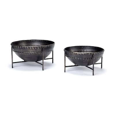 Mercana Cauldron Set of Two Bronze Metal Bowls