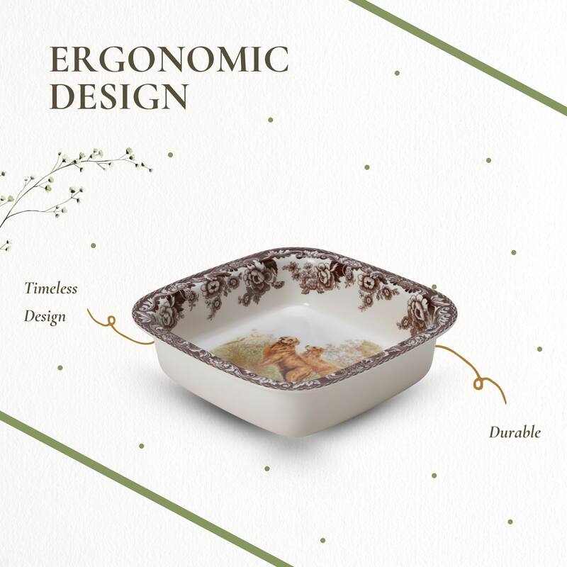 Spode Woodland Square Rim Dish Golden Retriever