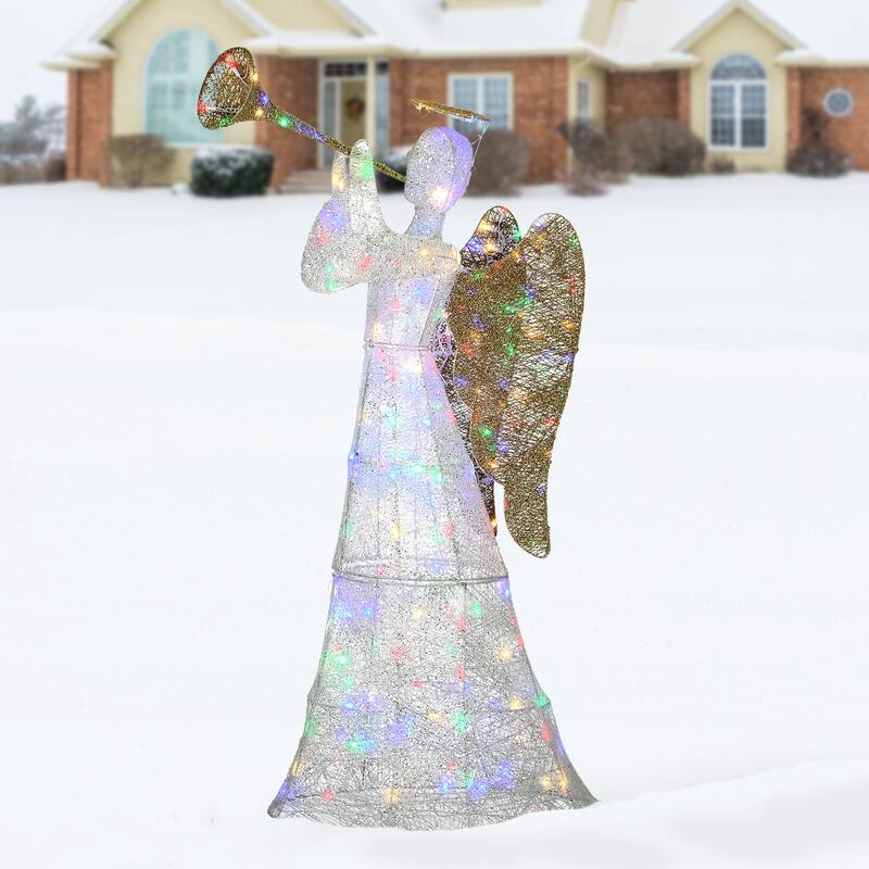 National Tree Company 5 ft. Trumpeting White Angel with Multicolor LED Lights - 5 ft